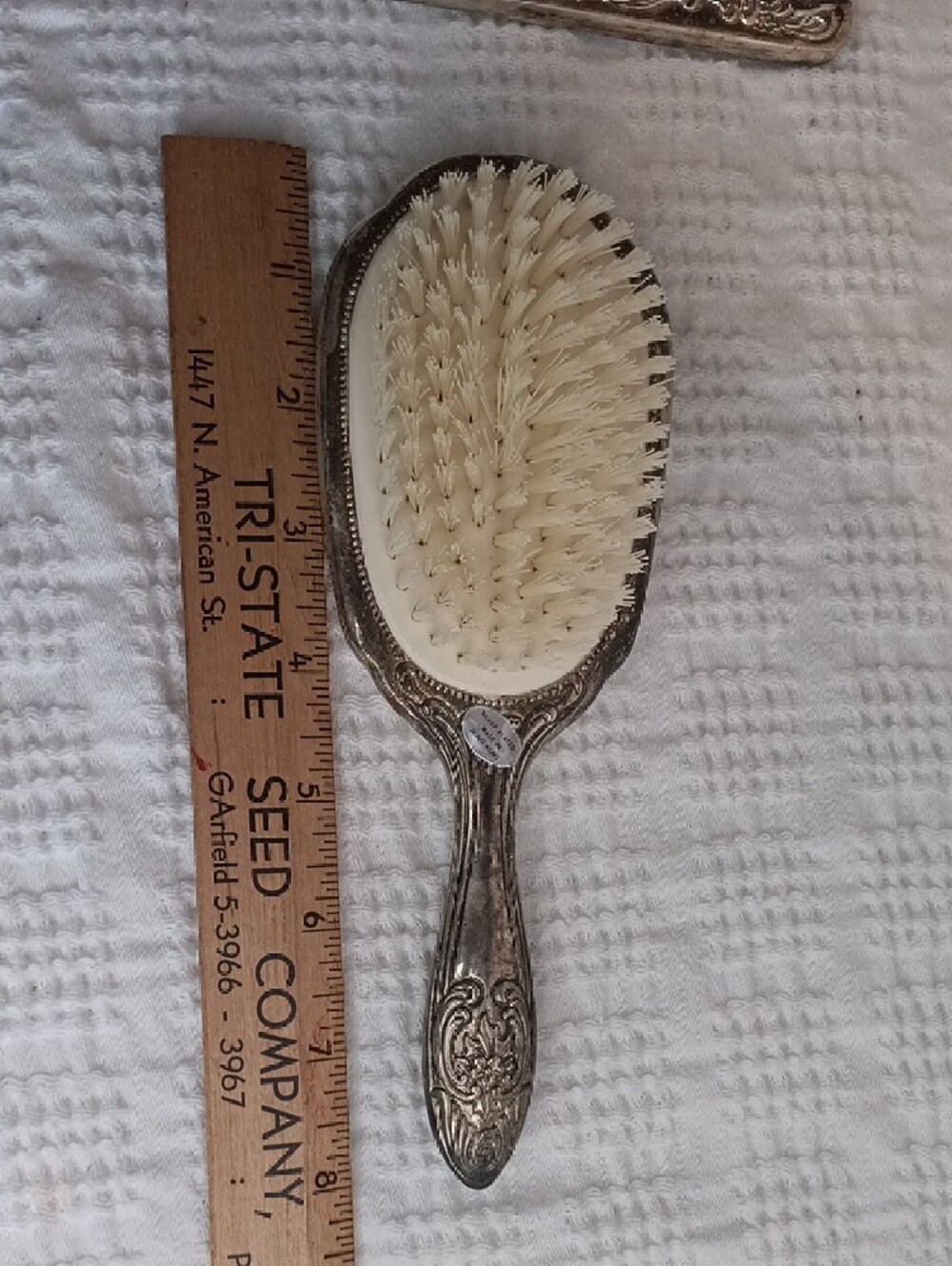 Ornate Silver Plate Vanity Set Mirror Brush & Comb Vintage Hong Kong - Picture 11 of 12